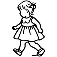 Continuous one black line art hand drawing child walking doodles outline cartoon characters style coloring page vector illustration  on white background