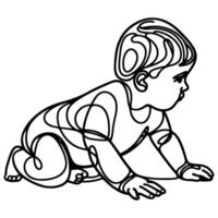 Continuous one black line art hand drawing child crawling doodles outline cartoon style coloring page vector illustration  on white background