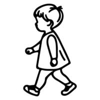 Continuous one black line art hand drawing child walking doodles outline cartoon characters style coloring page vector illustration  on white background