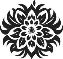 sólido flor contorno negro diseño emblema intrincado floral bosquejo monocromo icónico logo vector