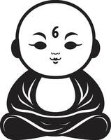 Buda bebé floración dibujos animados negro icono serenidad planta de semillero vector mini monje