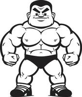 Muscled Titan Charm Cartoon Caricature Bodybuilder in Black Vector Robust Muscle Monarch Vector Black Logo Icon of Caricature Bodybuilder