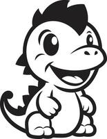 Cuddly Dino Charm Cute Black Design Dino Delightful Black Vector Cartoon