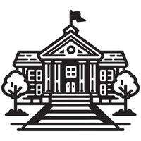 doodle black line school building icon flat silhouette build vector illustration on white background