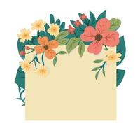 Vector design frame banner with spring summer flowers. Postcard for the spring season with a frame of flowers and plants. Promotion with decoration of spring plants and flowers