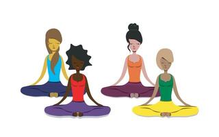 Vector sports yoga. different girls meditate, do yoga