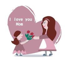 daughter gives beautiful tulips to mom on women's day vector