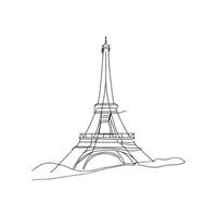 Eiffel Tower One Line Continuous Line Art Drawing, Minimalist Vector Illustration. Clipart, coloring page.