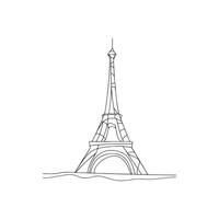 Eiffel Tower One Line Continuous Line Art Drawing, Minimalist Vector Illustration. Clipart, coloring page.