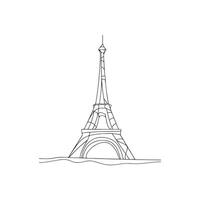 Eiffel Tower One Line Continuous Line Art Drawing, Minimalist Vector Illustration. Clipart, coloring page.