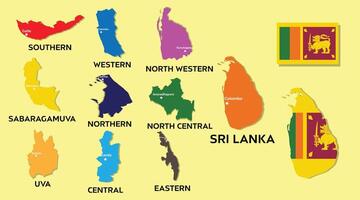 Sri Lanka Map with flag. All provinces vector map illustration with vector flag. Country map concept.