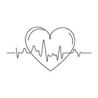 Heartbeat one line continuous vector art. Minimalist doodle design on a white background. Template, contour, single line simple artwork.