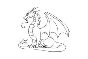 A dragon line art drawing coloring book page Clipart white background Vector illustration