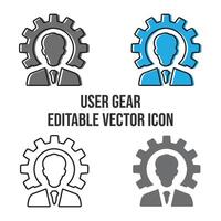 User and account gear icon. Profile setting vector symbol. Hand drawn, line art flat and minimalist icon with strokes and colors. Personalization icons set. Customer options web icon. Cogwheel