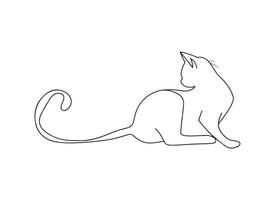 A cat one line continuous vector art. Minimalist doodle design on a white background. Template, contour, single line simple artwork.