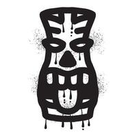 Wooden tiki mask graffiti with black spray paint art vector