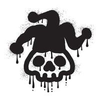 Skull with jester hat drawn with black spray paint vector