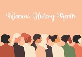 Women's History Month. Women of different ages, nationalities and religions come together. Horizontal pink poster. Vector. vector