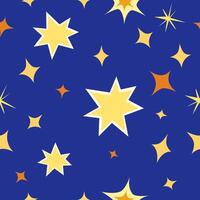 seamless pattern with cartoon yellow and orange stars on a dark blue sky vector