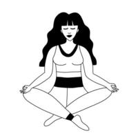 Woman character in lotus pose sitting on floor vector sketch