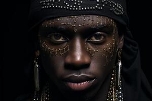 AI generated Inspirational African rapper portrait urban. Generate Ai photo