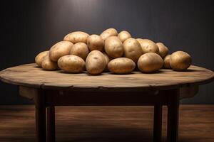 AI generated Potatoes wooden table. Generate Ai photo