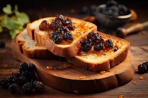 AI generated Crispy Raisin slices bread toast. Generate AI photo