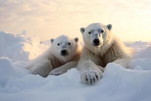 AI generated Polar bears snow arctic cold. Generate Ai photo