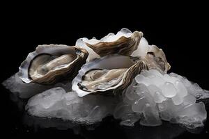 AI generated Chilled Raw oysters on ice platter. Generate ai photo