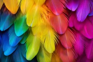 ai generado vibrante arco iris plumas vistoso. generar ai foto