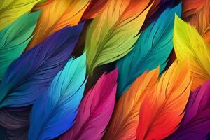 AI generated Vibrant Rainbow feathers pattern. Generate Ai photo