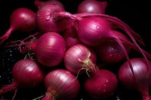 AI generated Vibrant Red onions top view. Generate Ai photo