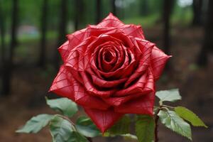 ai generado intrincado rojo Rosa origami. generar ai foto