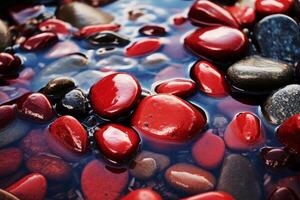 AI generated Vibrant Red water stones nature. Generate Ai photo