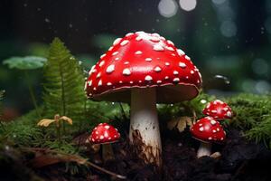 AI generated Bright Red toadstool mushroom. Generate Ai photo