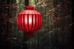 AI generated Bright Red chinese paper lantern. Generate Ai photo