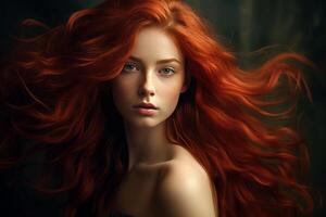 ai generado vivaz rojo pelo mujer sonrisa. generar ai foto