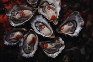 AI generated Fresh Raw oysters top view. Generate ai photo