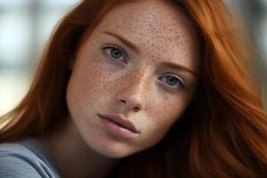 AI generated Charming Girl freckles. Generate Ai photo