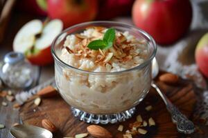 AI generated Delectable Rice pudding apple almond. Generate Ai photo