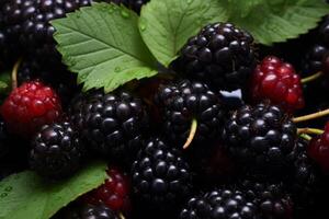 AI generated Juicy Ripe blackberries. Generate Ai photo