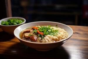 AI generated Hearty Rice noodle soup. Generate Ai photo