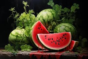 AI generated Sweet Ripe watermelon. Generate Ai photo