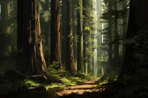 AI generated Ancient Redwood forest. Generate Ai photo