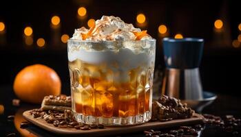 AI generated Freshness and sweetness in a glass, a pumpkin dessert celebration generated by AI photo