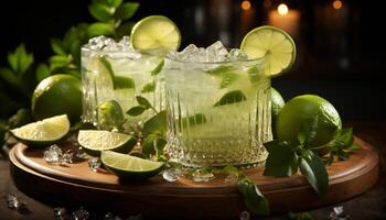 AI generated Refreshing mojito cocktail with lime, lemon, and mint leaf generated by AI photo
