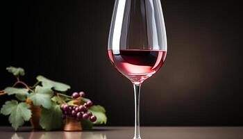 AI generated Luxury celebration red wine, elegance, glass, reflection, bottle, still life generated by AI photo