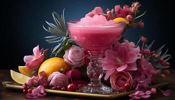 AI generated Freshness and sweetness in a pink cocktail, a summer delight generated by AI photo