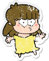pegatina angustiada de una niña silbando de dibujos animados png