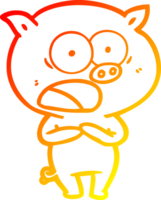 warm gradient line drawing of a cartoon pig shouting png